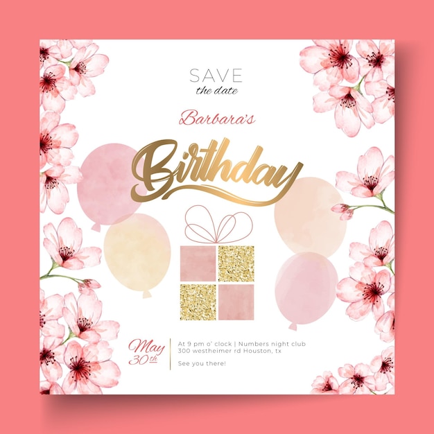 Vector birthday squared flyer template