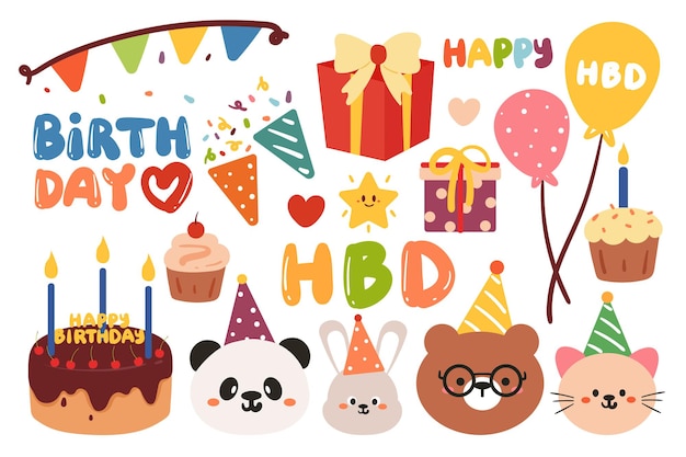 Vector birthday sticker set collection