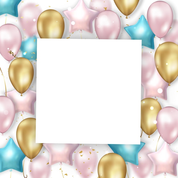 Vector birthday template with colorful birthday balloons on white background