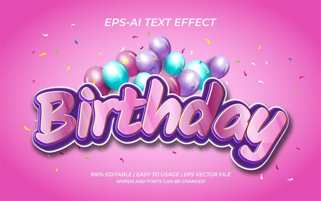 Birthday text effect in cheerful cartoon editable style