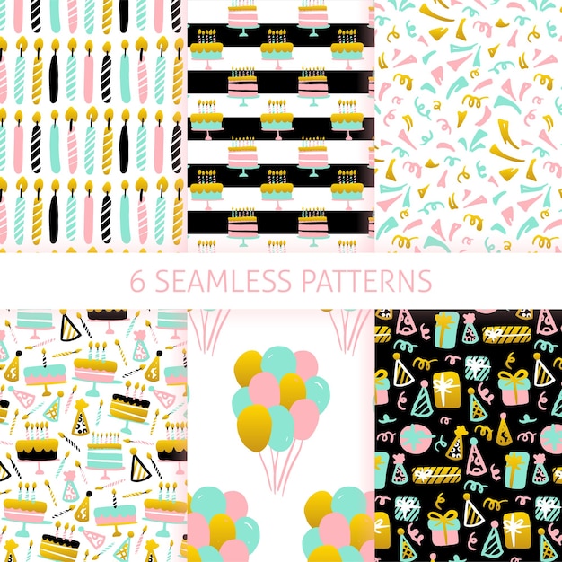 Vector birthday trendy seamless patterns. vector illustration of greeting background.