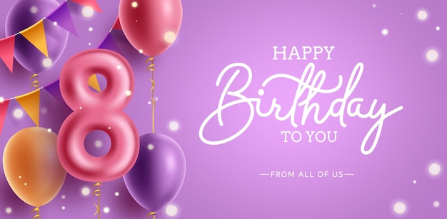 Birthday vector background design. Happy birthday text in purple space with pastel balloons.