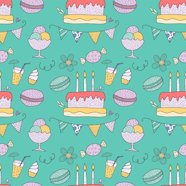 Birthday vector seamless pattern Cute greeting illustration