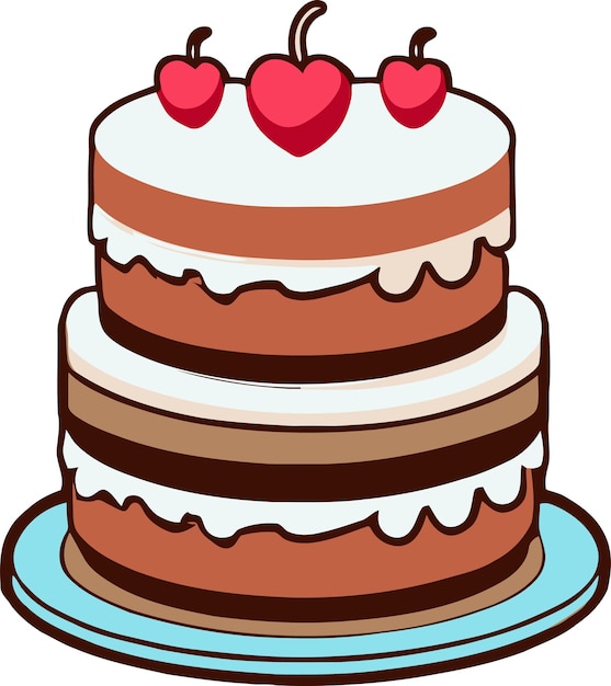 Vector birthday wedding tart cake with candle in flat color vector design in white background