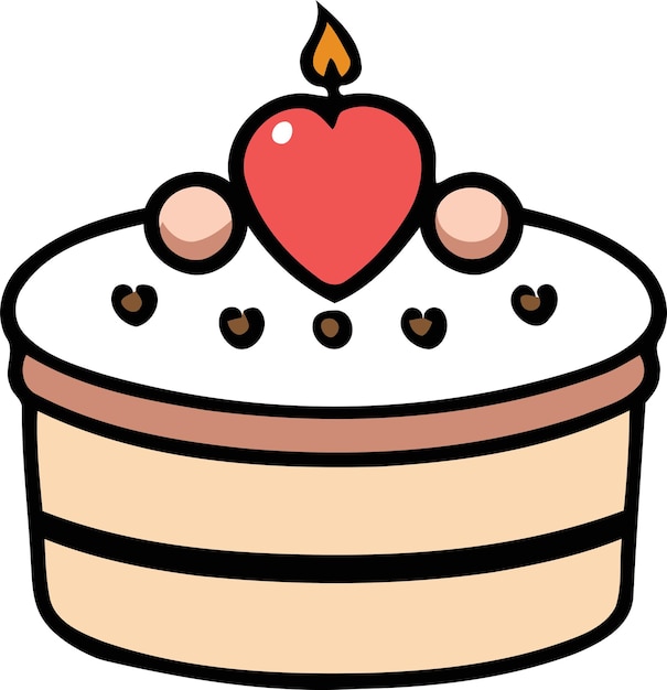 Vector birthday wedding tart cake with candle in flat color vector design in white background