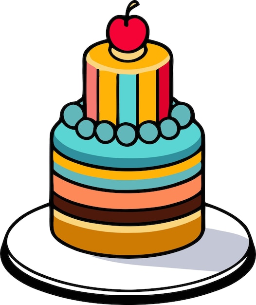 Birthday wedding tart cake with candle in flat color vector design in white background