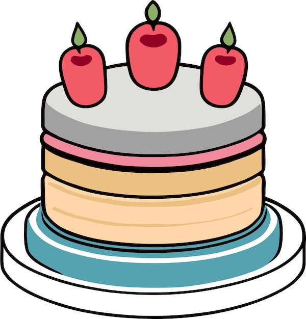 Vector birthday wedding tart cake with candle in flat color vector design in white background