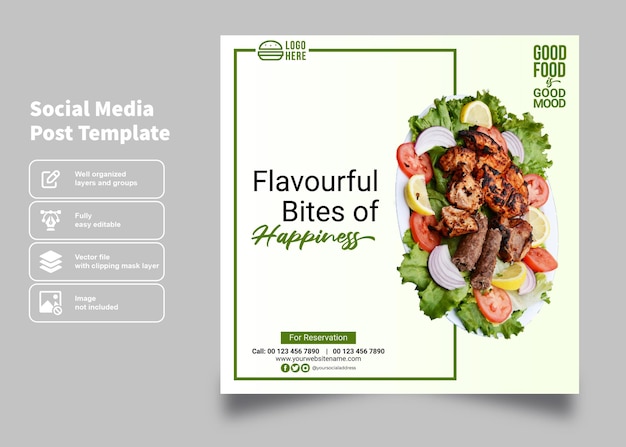 Biryani and fast food menu and flyer for social media post template