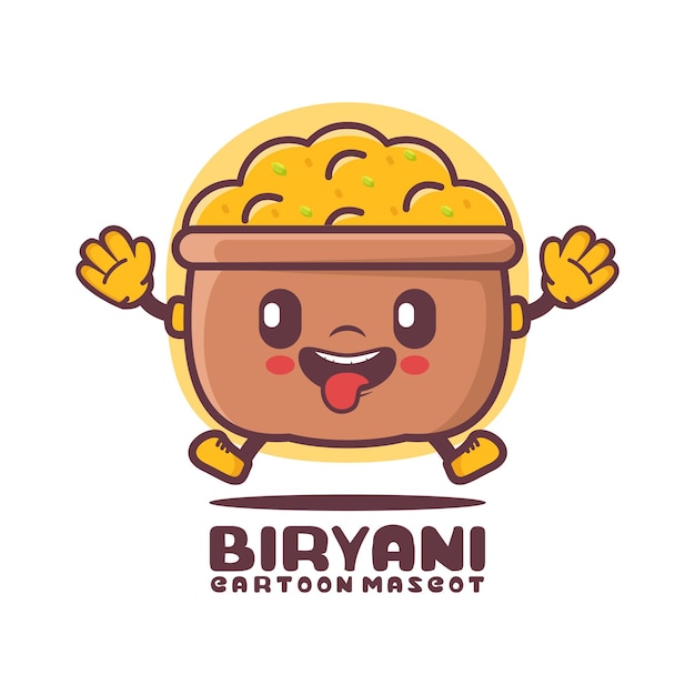 Biryani 쌀 만화 마스코트 인도 음식 벡터 일러스트 레이 션