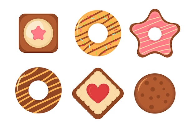 Vector biscuit bread icon set chocolate biscuit chip cookies gingerbread and waffle pastry cookie vector