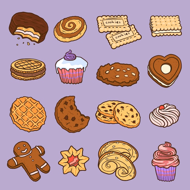 Vector biscuit elements set, hand drawn style