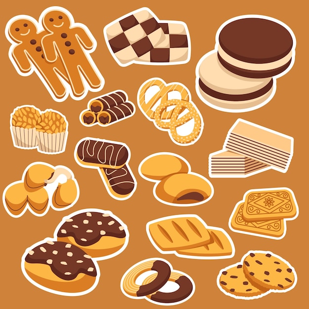 Biscuit Koekjes Illustratie Sticker Set