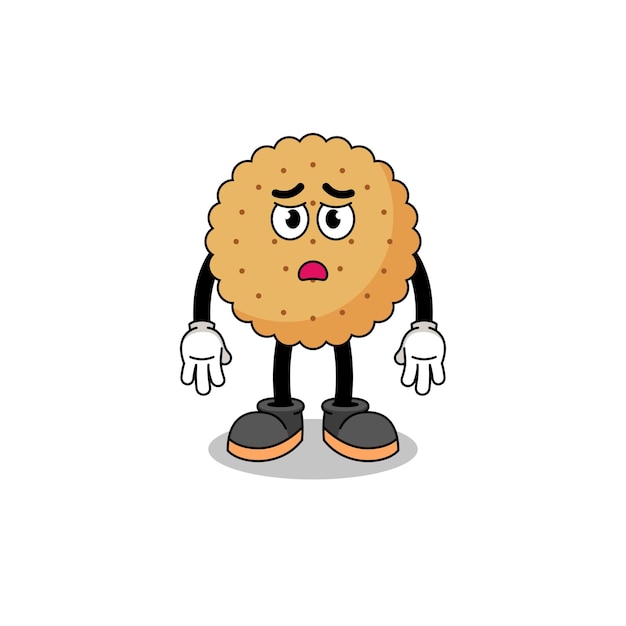 Biscuit round cartoon illustration with sad face character design