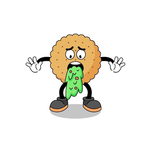 Vector biscuit round mascot cartoon vomiting character design
