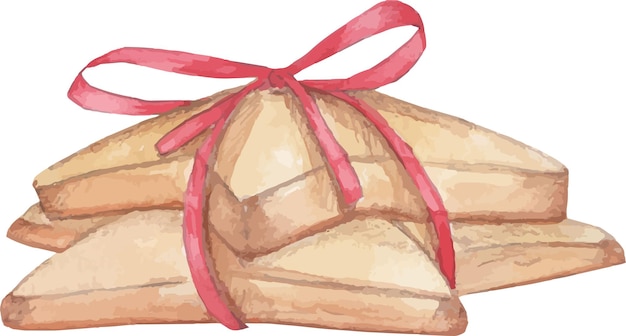 Пакет печеньяПеченье с красной лентой в подарок на белом фоне, изолированном для баннера обоев открытки