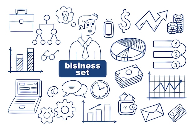 Bisiness set Handgetekende vector illustratie