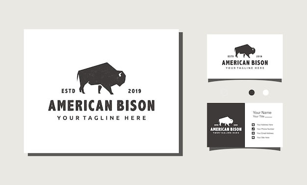 Иллюстрация векторного дизайна логотипа бизона. винтажная этикетка с американским буйволом.