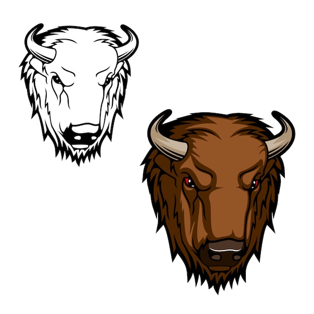 Bison or buffalo bull mascot of mammal animal head