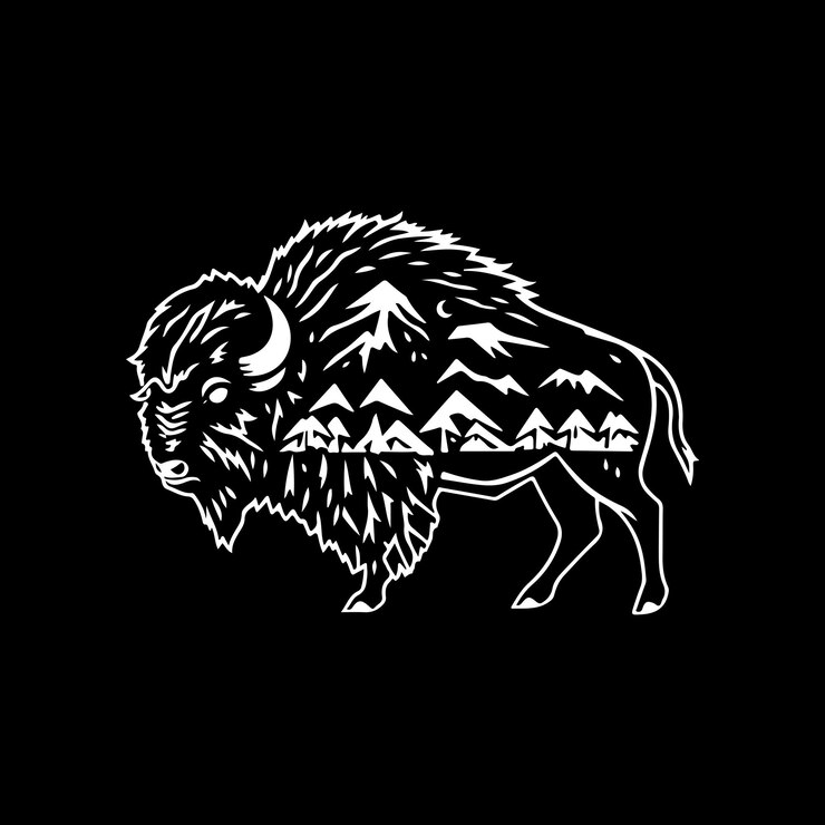Vector bison day silhouette logo design black and white