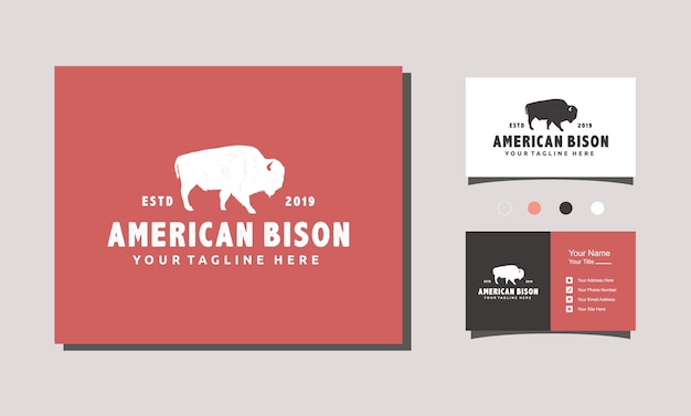 Bison dier logo vector ontwerp illustratie vintage label met amerikaanse buffel