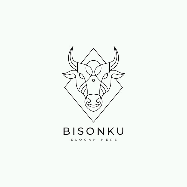 Vector bison head strong mammal line logo design graphic vector