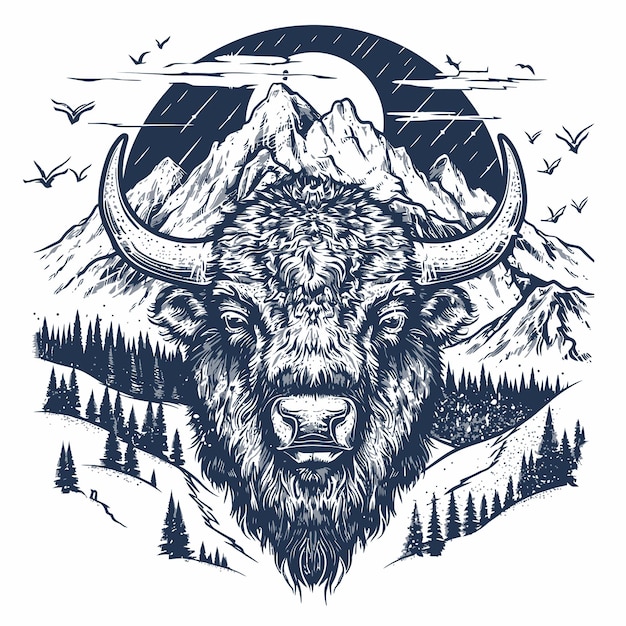 Vector bison illustration for tshirt