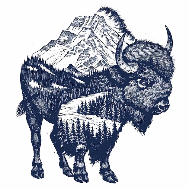 bison illustration for tshirt