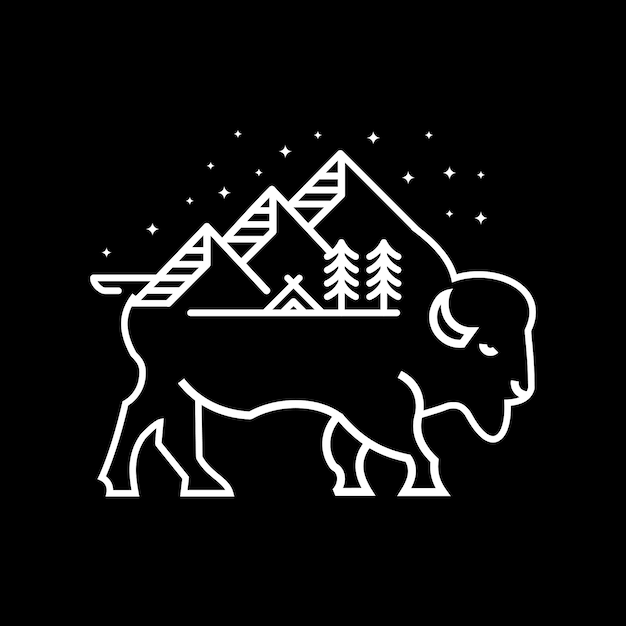Vector bison mountain adventure illustration