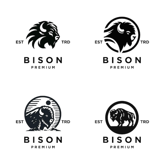 Vector bison silhouetten en iconen logo zwart platte kleur eenvoudig elegant