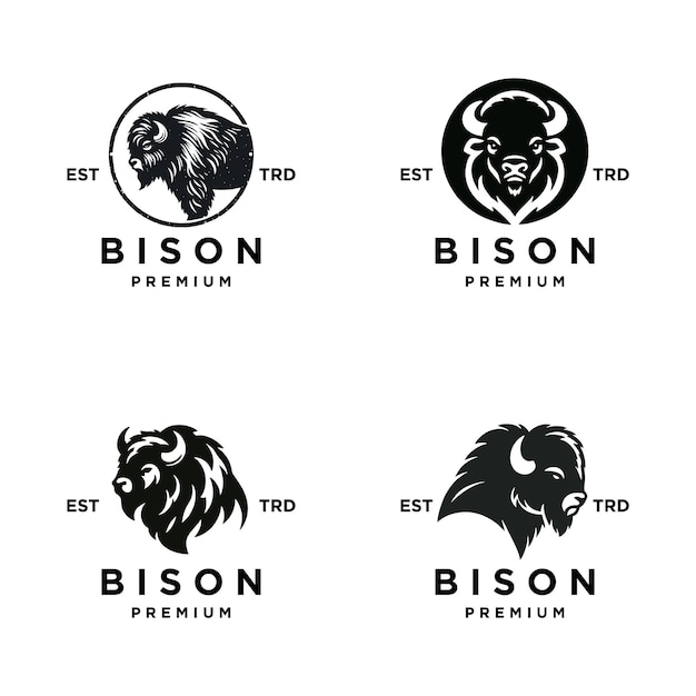 Bison silhouettes and icons logo black flat color simple elegant