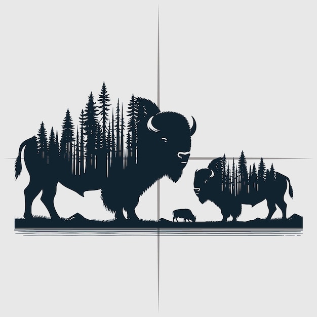 Vector bison vector silhouet bundel bestand american bison silhouet ontwerpen animal vector bison