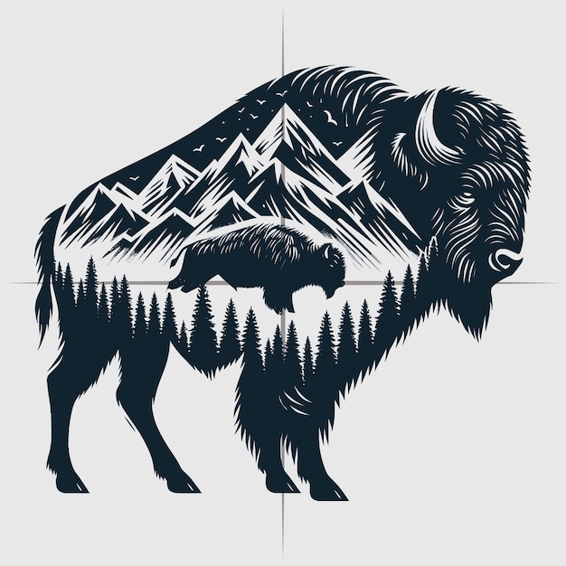 Bison vector silhouette bundle file american bison silhouette designs animal vector bison