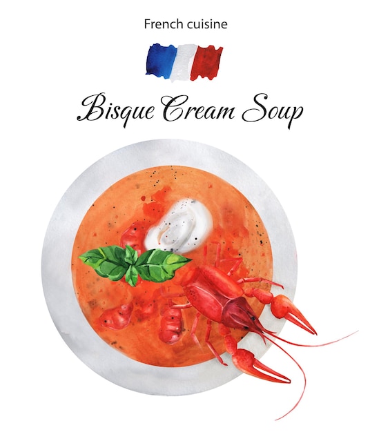 Bisque puree soup with crayfish. French cuisine