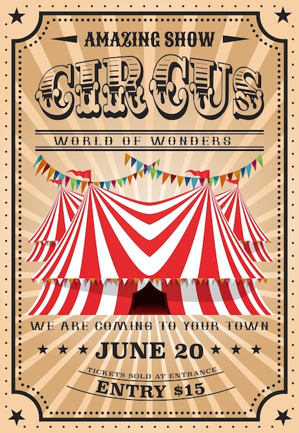 Vector bit top circus tent vintage funfair show