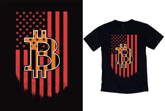 Bitcoin American flag with bitcoin Digital Currency Lover Tshirt Design