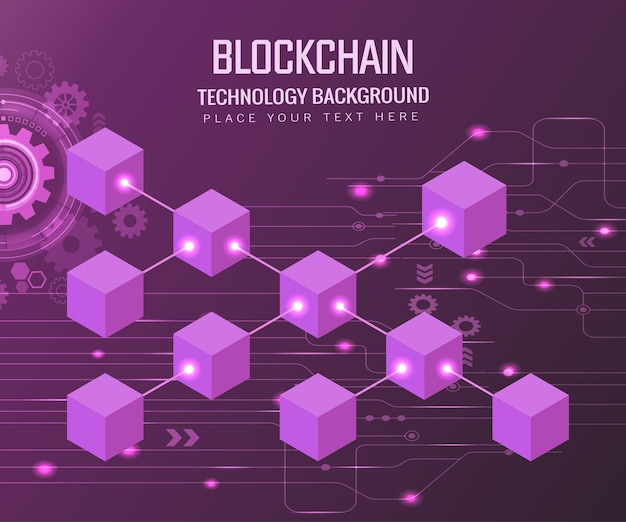 Вектор Биткойн и криптовалюта фон и технологический блок цепи ультрафиолетовый неоновый изометрический вектор