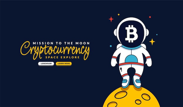 Bitcoin Astronaut standing on the Moon cartoon background Mission to the moon background