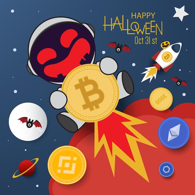 Illustrazione vettoriale di bitcoin banner. concetto di halloween