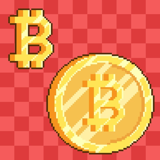 bitcoin and bitcoin symbol pixel art