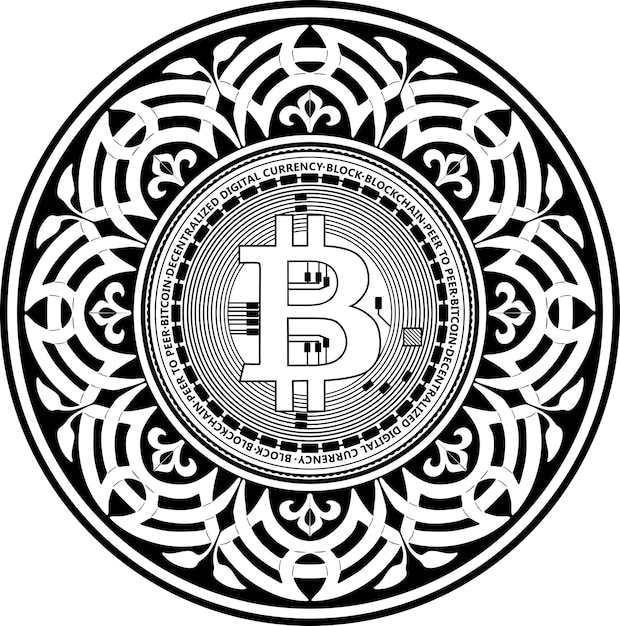 bitcoin black outline logo with floral frame handmade silhouette collection model nr 163