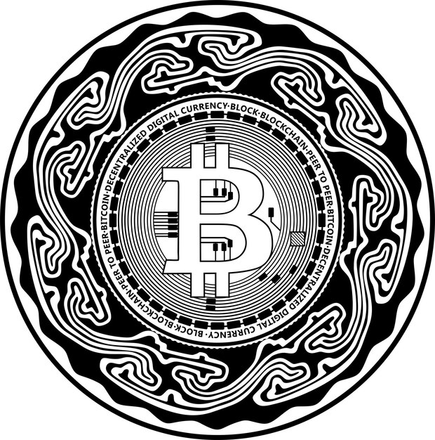 bitcoin black outline logo with floral frame handmade silhouette nr 30