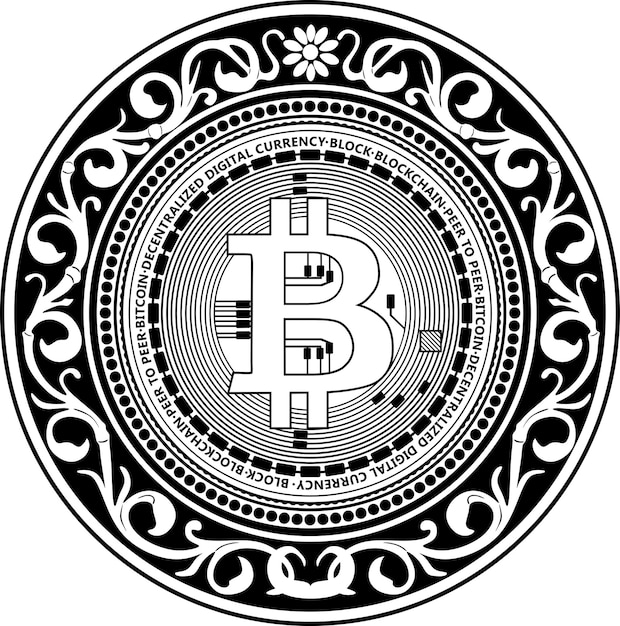 bitcoin black outline with floral frame handmade silhouette nr 102