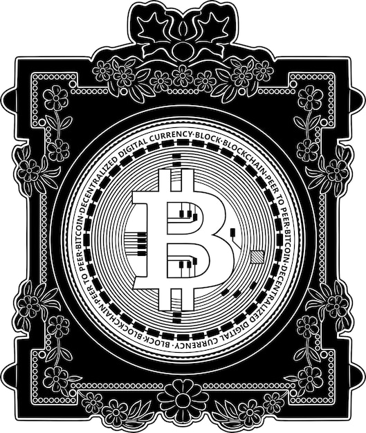bitcoin black outline with floral frame handmade silhouette nr 113