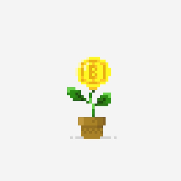 bitcoin bloemplant in pixel art-stijl