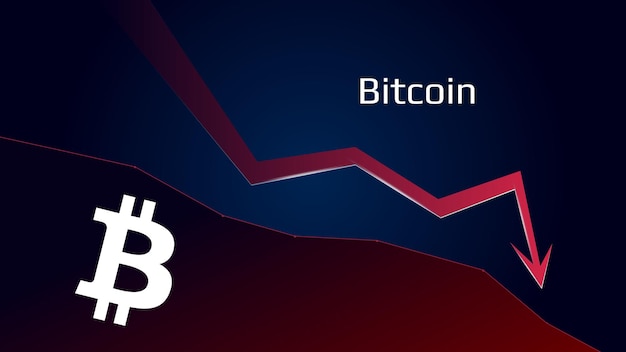 Bitcoin BTC in downtrend and price falls down Crypto coin symbol and red down arrow Uniswap crushed and fell down Cryptocurrency trading crisis and crash Vector illustration