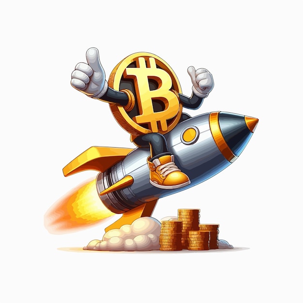 Bitcoin Bull Run raket illustratie bullish crypto markt Bullish Bitcoin Rocket karakter vector