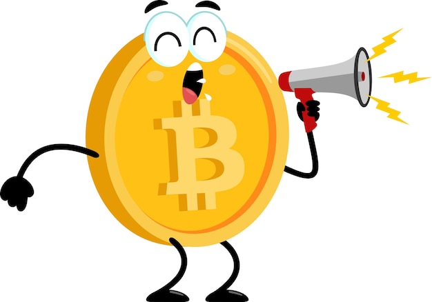 Bitcoin Cartoon Character Schreeuwend in Megaphone Vector Illustratie Flat Design