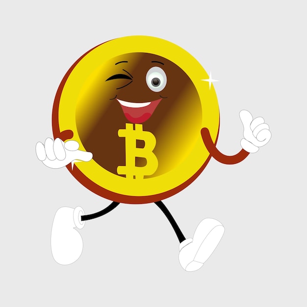 Bitcoin Character Design Mascot gestures of cute bitcoin