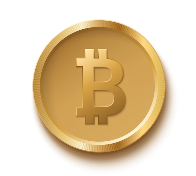 Bitcoin coin isolated on white Crypto currency golden symbol Vector illustration