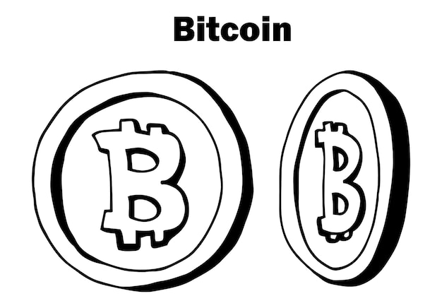 Набор биткойн-монет. концепция криптовалюты. векторная иллюстрация в стиле каракулей.